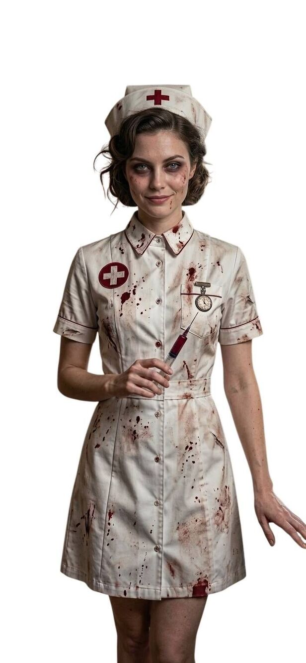 Light Pink Sexy Nurse Costume Short Sleeve Dress with Red Trim Halloween OS NWT